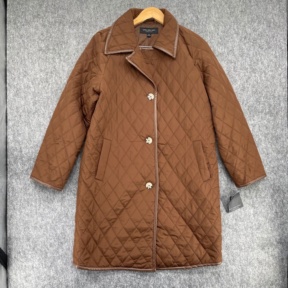 Marc New York Quilted Jacket Womens Medium Brown Front Coat NEW